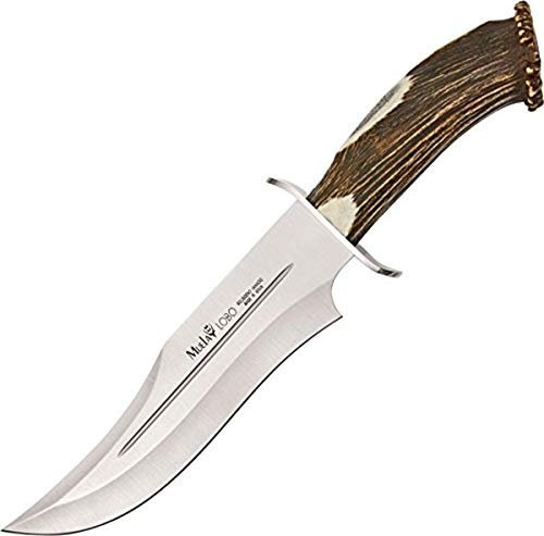 Muela LOBO-23S - Cuchillo de caza con mango de corona, diseño de ciervo, color rojo