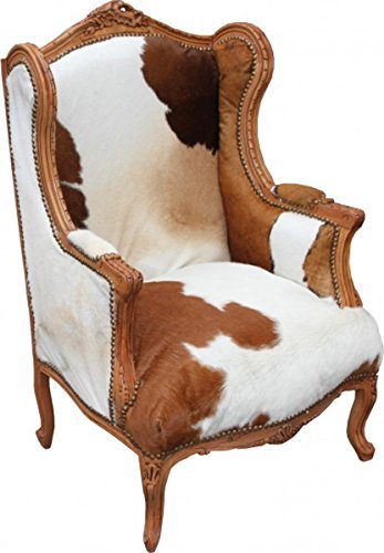 Casa Padrino Barock Ohrensessel Tron Stuhl Kuhfell Mod2 83 x 64 x H. 120 cm - Lounge Thron Sessel