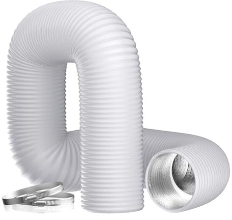 Hon&Guan ø100mm Abluftschlauch, 5m PVC Alurohr Flex-Schlauch Abluftrohr mit 2 Schlauchschelle Edelstahl für Mobile Klimaanlage, Trockner, Abluftventilator, Abzugshaube, Belüftungssystem, Weiß