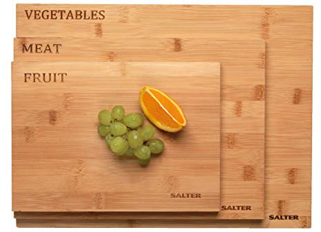 Salter Wooden Chopping Board Set - 3 Piece Cutting Board Set, Index Boards For Meat, Fruit, Vegetables, Protect Kitchen Worktop Surface, Rustic Design For Grazing/Food Preparation, Charcuterie, Bamboo