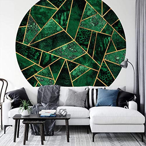 Fototapete Vliestapete Rund Fredriksson Dunkelgrüner Smaragd moderne Illustration grün gold geometrisch abstrakt Formen Dreiecke inkl. Schablone Ø140cm