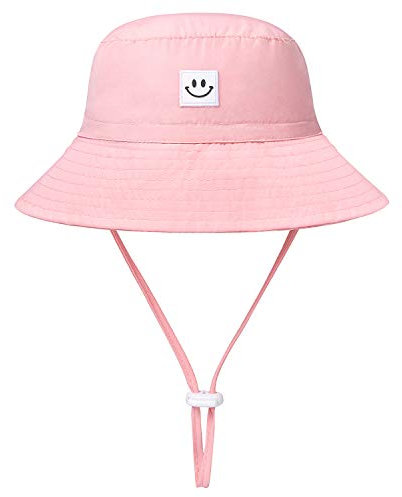 HSYZZY Baby Sonnenhut Smiley-Muster Kleinkinder Fischerhut UV Schutz UPF 50+ (DE/NL/SE/PL, Alter, 2 Jahre, Rosa)