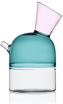Ichendorf Milano Oliera Trasparente/Rosa/Blu | Collezione Travasi | 32 cl | Vetro Borosilicato | Fatto a Mano