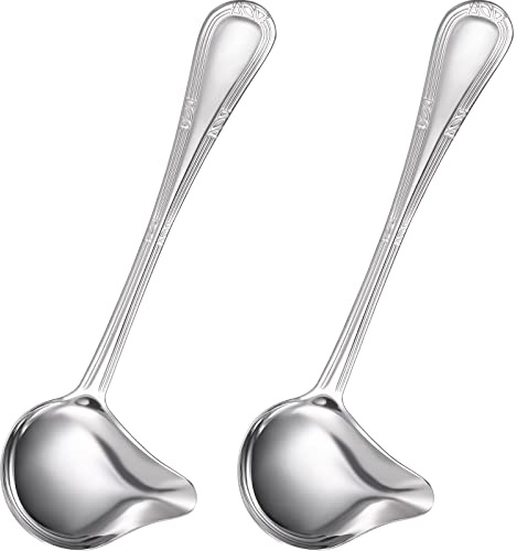 Patelai 2 Pieces Small Ladle Gravy Ladle Drizzle Spoon 1 Ounce Stainless Steel Saucier Sauce Soup Spoon for Spooning Gravies and Sauces