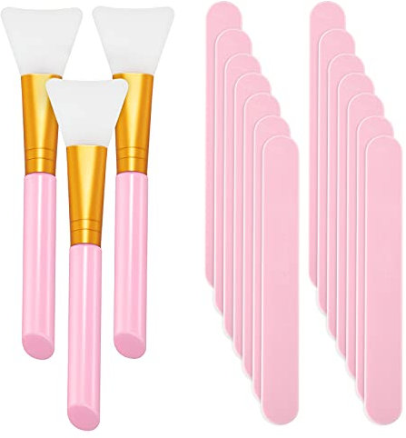15 Pieces Reusable Stir Sticks Sets Include 12 Pieces Resin Sticks Stirring Makeup Stick and 3 Pieces Silicone Epoxy Brushes for Mixing Resin Epoxy Liquid Facial Cover Paint Making DIY (Pink)