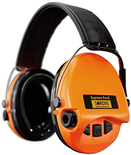 Sordin Pro-X Kapsel-Gehörschützer - 75302-X/L-14-S - Gehörschutz aktiv & elektronisch mit Lederband - Schaumkissen - Orange