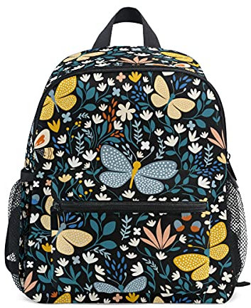 Kinderrucksack Mädchen Junge Kindergarten, Schmetterlinge Blumen Lässig Mini Backpack Büchertasche mit Brustgurt