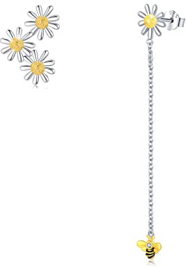 Gänseblümchen hängend Ohrringe 952 Sterling Silber Biene Ohrstecker Gänseblümchen Schmuck Geschenke für Frauen Mädchen