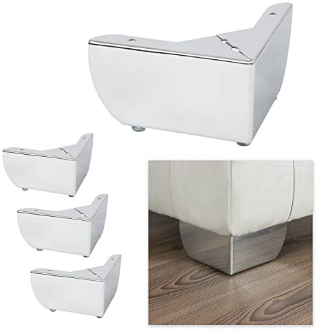 P17- GROSSETO | Set 4 Fuß eingestellt +16 Schrauben | Farbe: Chrom | Höhe 8,5 cm | Beine für Sofas, Möbel, Kleiderschränke, Sessel | Metallfüße für Moderne Designmöbel
