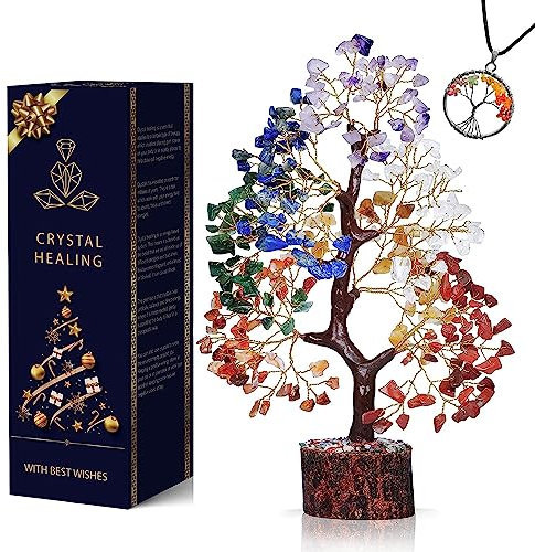 ABHISUBYA Chakra Crystal Tree of Life, Room Decor Home Decor Accessories, Crystals House Warming Gifts New Home,Healing Crystals, Money Tree With Necklace, Crystal Gifts for Women