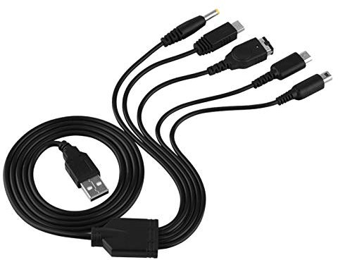 Câble de charge, fil de jeu, câble de chargeur, Abs 5 en 1 chargeur Usb pour Nintendo Nds Ll/Xl 3ds Wii U Psp Câble de charge multifonction