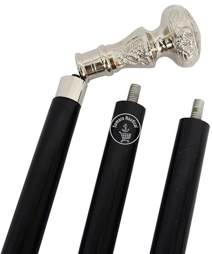 Gehstock mit Messinggriff, Vintage-Stil, silberfarbener Messinggriff, Knauf, Geschenk
