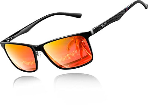 Bircenpro klassische Sonnenbrille für Herren Polarisiert: UV Schutz Modische Sonnenbrille zum Fahren und Angeln mit Al-Mg-Rahmen
