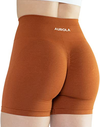 AUROLA Damen Athletic Shorts Hohe Taille Laufshorts Sportlich Kurz Gym Elastische Workout Shorts, Gold Fire, Groß