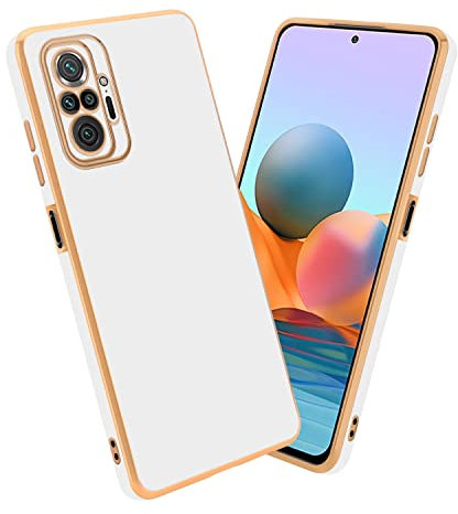 Cadorabo Estuche Compatible con Xiaomi RedMi Note 10 Pro en Glossy Blanco - Oro - Funda Protectora Fabricada en Silicona TPU Flexible y con protección de cámara