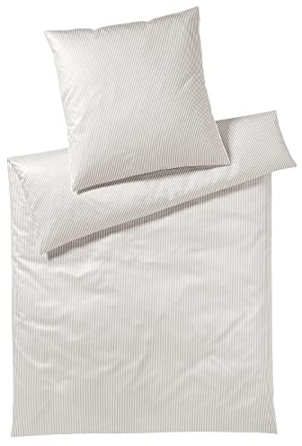 elegante Mako-Satin Bettwäsche Hamburger Streifen Sand, 1 Bettbezug 155 x 220 cm + 1 Kissenbezug 80 x 80 cm