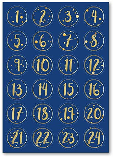 GRAVURZEILE DIY Adventskalender Zahlenaufkleber mit 24 Zahlen - Weihnachtsaufkleber in versch. Farben - ca. 4.5 x 4.5 cm pro Sticker - zum basteln für Kinder & Erwachsene - Farbe: Blau