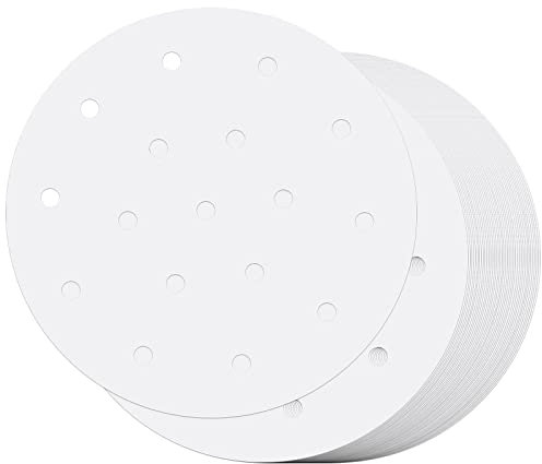 200 unidades de revestimiento de aire para freír 6 pulgadas redondo papel de hornear de bambú amortiguador papel pergamino perforado papel de vapor hamburguesas papel antiadherente para hornear