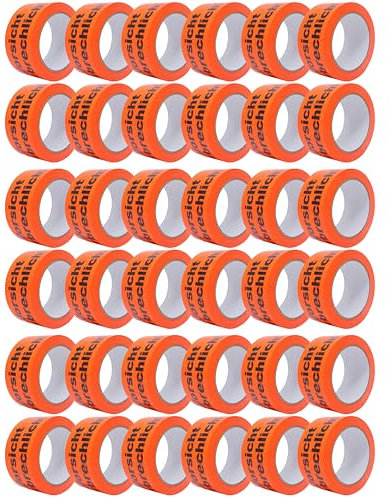 gws Hinweis-Klebeband Vorsicht zerbrechlich 36 Rollen Flurorange PVC | Kräftiges Verpackungsklebeband in Profi-Qualität | Warnband Paketband | 50 mm x 66 m