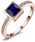 JewelryPalace Quadrat Erstellter Saphir Ring Damen, Blau Stein Schmuck Set, Verlobungsring Solitär Ring Silber 925 Damen Ring Mit Stein, Silberring Damen 925 Ringe Frauen Zirkonia Rosegold 54