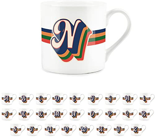 Purely Home Retro Alphabet Letter N Mug - Bone China White Coffee Tea Present Personalised Initial Gift