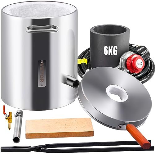 VEVOR Four de Fusion à Gaz 6 kg 1482 ℃ Four à Propane Fonderie avec Creuset en Graphite Kit de Four de Fusion de Métal Corps en Inox 1 Brûleur Pince pour Fondre Or Alu Argent Recyclage des Ferrailles