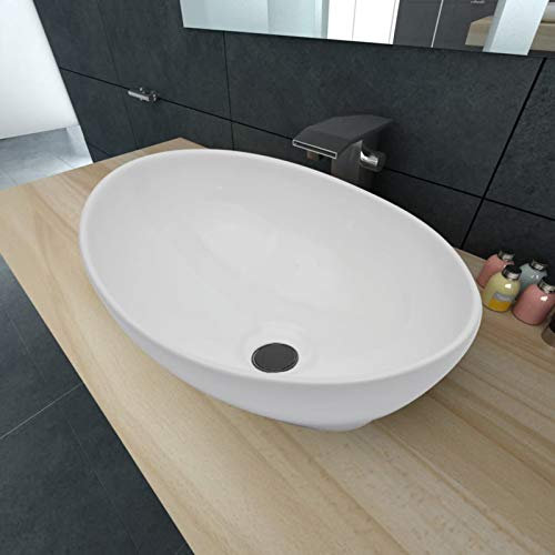 Tidyard Lavabo Ovale Lavabo en Céramique Vasque à Poser Salle de Bain Lavabo de Toilette Lave-Mains de Salle de Bain 40 x 33 cm Blanc