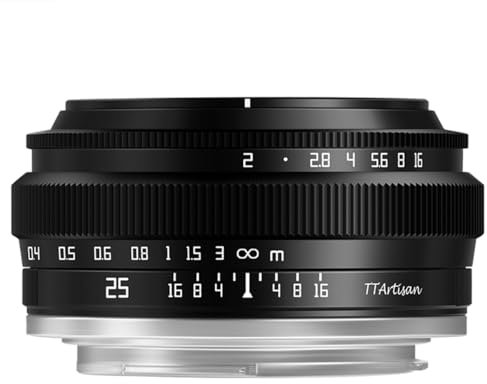 TTArtisan APS-C - Lente de Cuerpo metálico F2 de 25 mm Compatible con Montura Sony E, Color Negro