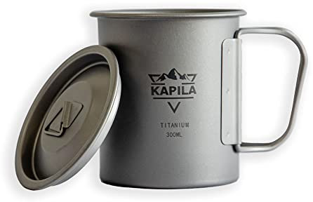 KAPILA 300ml -750ml Titanium Cup/Pot Lightweight Backpacking Camping Mug Foldable Handle Titanium Pot with Lid Camping Hiking Picnic Open Fire Cooking (300ML)