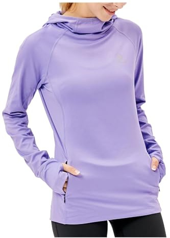 HDTIYUYP Womens Long-Sleeve Running Tops - Ladies Thermal Sports Hoodie with Zip Pocket Fitness Shirts UV Hiking T-Shirt Outdoor Sports Hoodie with Thumb Hole Lt.Purple S