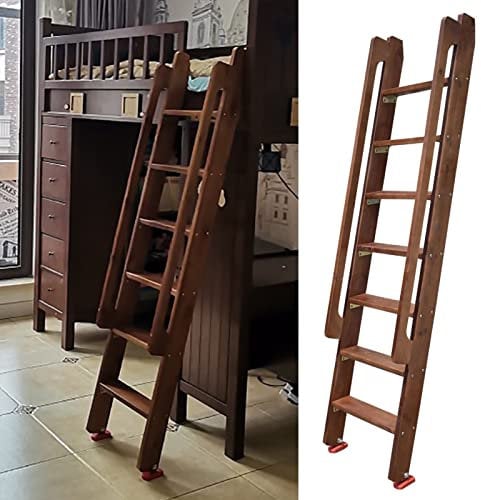 Bunkhouses Replacement Climb Ladder for Dorm/Over Cab/Caravan Bunk Beds - with Mounting Brackets Kit & Rubber Foot Pads & Handrail, Lightweight Bunk Beds 3 4 5 6 Steps Ladders (Color : Brown, Size