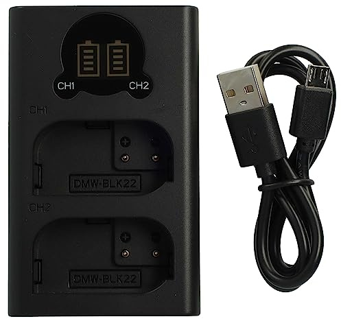 vhbw Dual Micro-USB + USB-C Ladegerät kompatibel mit Panasonic Lumix DC-S5K | DC-S5 IIX Kamera - Ladeschale + Micro-USB Kabel Ladeanzeige
