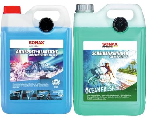 SONAX AntiFrost+KlarSicht Gebrauchsfertig bis -20°C 5 Liter 1 Stück & ScheibenReiniger gebrauchsfertig Ocean-Fresh 5 Liter gebrauchsfertiger Reiniger