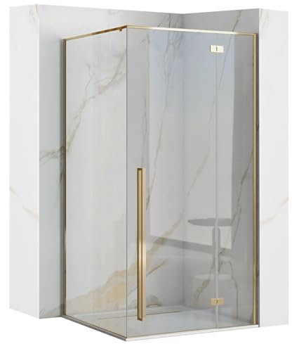 Rea Box Doccia FARGO GOLD 90X120x195 cm Vetro di sicurezza temperato trasparente 6mm (oro) Senza piatto doccia