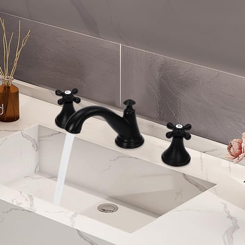 Robinetterie de lavabo à 3 trous - Robinet de salle de bain - Noir - Mitigeur de lavabo pour lavabo en verre - Évier de vanité - Évier en céramique