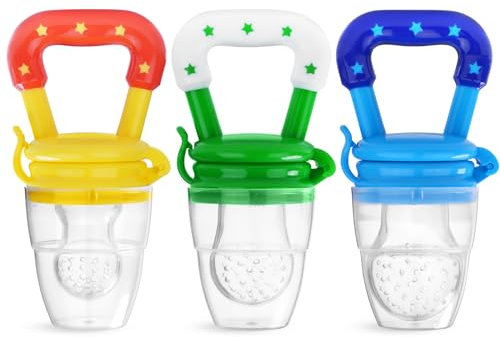 Vicloon Fruchtsauger Baby, 3 Stück Schnuller Beißring mit Silikon Sauger in 3 Größen, BPA-frei, Gemüse Sauger Obst Gemüse Baby Essen Beikost - Mehrfarbig
