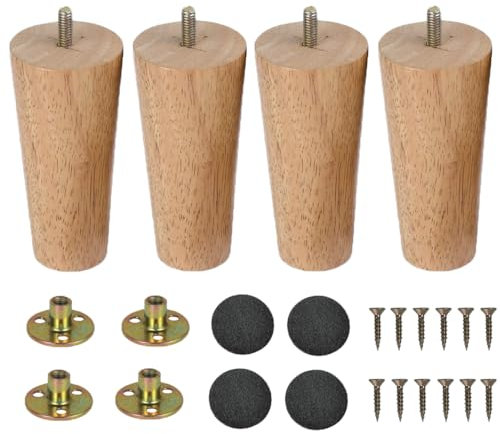 LCOUACEO Patas para Muebles Madera 4 Piezas Patas de Madera de Sofá 12cm Patas de Madera para Muebles Patas de Mesa de Madera con Placa de Montaje Tornillos y Protector Antideslizante