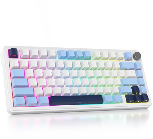SOLIDEE tastiera gaming meccanica 75 percento con manopola,Bluetooth 5.0/2.4GHz/USB-C tastiera meccanica gasket,tastiera hot swappable South Facing Keycaps,RGB Retroilluminata per Win Mac(Sun Blue)