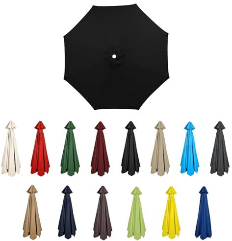 HonunGron Paño de Repuesto para Sombrilla de Jardín, 2m/2.7m/3m, 6/8 Varillas, para Sombrilla de Patio, Toldo de Repuesto Universal para Sombrilla de Playa, Piscina (6 Ribs-2.7m(8.8ft),Negro)