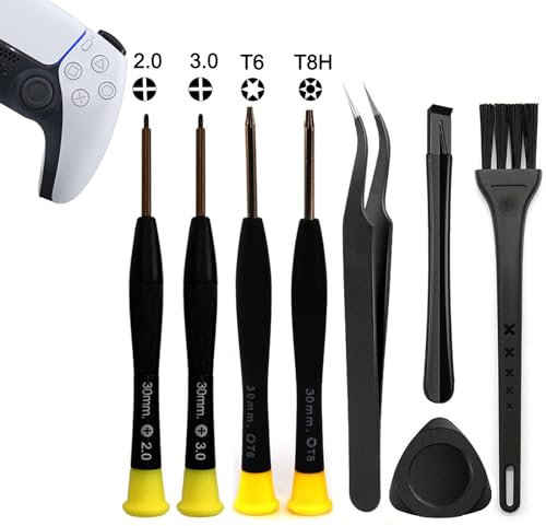 Cleaning Repair Tool Kit for PS5, PS4, PS3, PS2, PS1 Playstation Controller and Console, Crossed Screwdriver PH00(+2.0) PH0(+3.0), Torx Security Screwdriver Set T6 T8H T10H, Tweezer, Crowbar(PS-8)