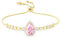 Linawe Pink Crystal Imitation Diamond Bracelets for Women, Gold Charm Chain Bracelet Set, Rhinestone Birthstone Moissanite Cubic Zirconia Bracelet, Prom Wedding Preppy Cute Jewellery