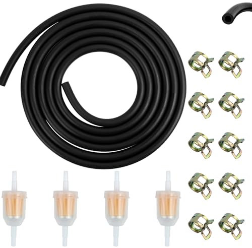 Tuyau de Carburant Kit, 3m/6mm Tuyau de Conduite de Carburant 4 Pièces Filtre à Essence 10 Pièces Pinces de Tuyau, Tuyau D'essence Kit Pour Petits Tracteurs Tondeuses à Gazon Motoneiges