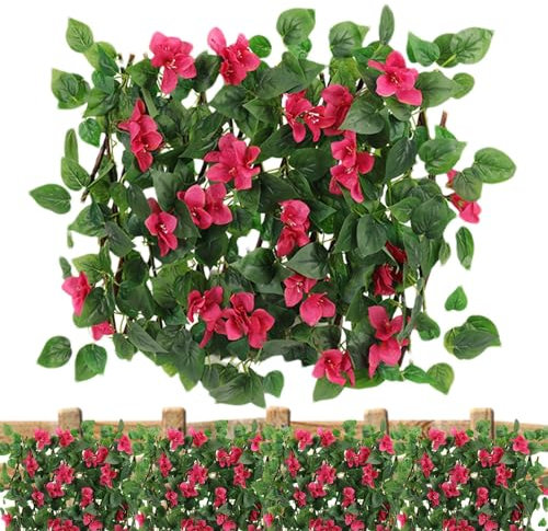 Erweiterbarer Sichtschutzzaun – Gartenzaun-Sichtschutz mit Blumen | Künstlicher Efeu Sichtschutzzaun | Wasserdichter künstlicher Heckenzaun | Blatt-Sichtschutzzaun für Terrasse, Garten, Hof, Hinterhof