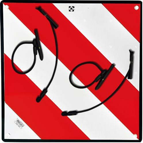 Bricoloco.com Placa V20 homologada para portabicicletas de coches - Señal con Bandas refectante 3M para cargas que sobresalen de vehículos (Placa ABS+ 4 gomas)