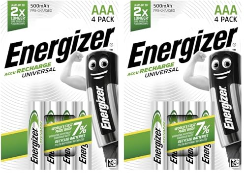 Energizer BATTERIE RICARICABILI ENR UNIVERSAL NH12 AAA 500 BP4 PRECAR BR, argento, Micro LR03 (E301375700) (Confezione da 2)