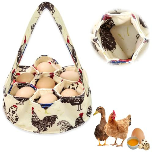 Aweisile Eier Sammelkorb Eier-Sammelkorb Mini Eiersammelkorb mit 7 Beuteln Eierkörbe für Frische Eier Eiersammelkorb Stoff-Eier-Sammelkorb Tragbare Eier Korb für Hühnerstall Hühner Ente Gans Eier