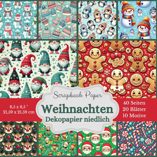 Scrapbook-Papierkollektion: Weihnachten, Dekopapier niedlich - verzaubert mit einer Vielfalt an süßen Weihnachtsmotiven: Motievpapier für Kinder. ... 2x) Format: 8,5 x 8,5 Zoll (21,59 x 21,59 cm)