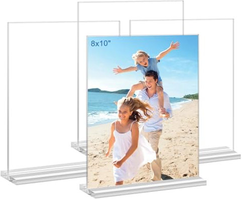 Acryl-Bilderrahmen, 20,3 x 25,4 cm, 4 Stück, transparenter Kunststoff-Bilderrahmen, stehend, 20,3 x 25,4 cm, doppelseitiges Bild, Desktop-Display für Foto, Zuhause, Büro, vertikal