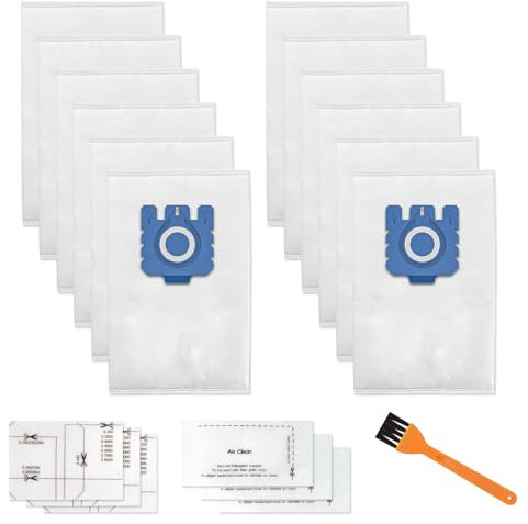 12 Pack AirClean 3D Efficiency Vacuum Cleaner Bags for Miele Hoover Bags, Replacement for Classic C1, Complete C1/C2/C3, S227, S240, S270, S400, S2, S5, S8 Series Canister Vacuum Cleaner (Blue, 12)