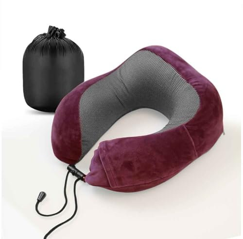 Nackenkissen klein & kompakt, mit Memory Foam, verstellbarem Verschluss + praktischer Tasche - waschbarer Bezug, Nackenhörnchen bequem für Flugzeug & Reisen, Nackenstützkissen für Kinder & Erwachsene
